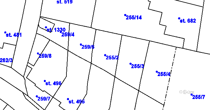 Parcela st. 255/2 v KÚ Budišov nad Budišovkou, Katastrální mapa