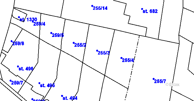 Parcela st. 255/3 v KÚ Budišov nad Budišovkou, Katastrální mapa