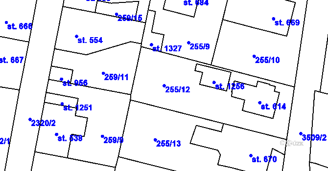 Parcela st. 255/12 v KÚ Budišov nad Budišovkou, Katastrální mapa