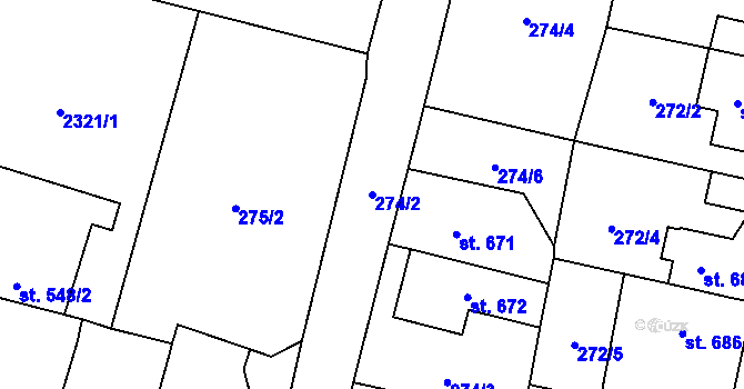 Parcela st. 274/2 v KÚ Budišov nad Budišovkou, Katastrální mapa