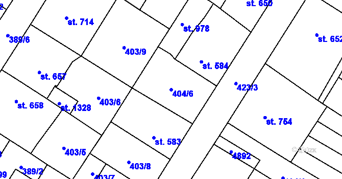 Parcela st. 404/6 v KÚ Budišov nad Budišovkou, Katastrální mapa