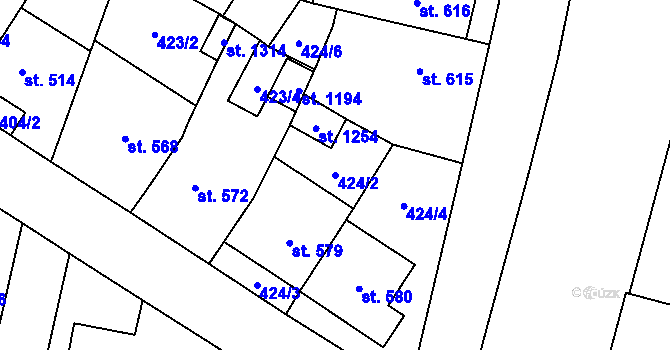 Parcela st. 424/2 v KÚ Budišov nad Budišovkou, Katastrální mapa