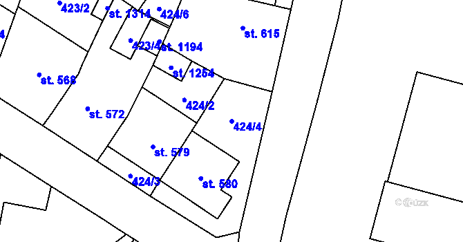 Parcela st. 424/4 v KÚ Budišov nad Budišovkou, Katastrální mapa