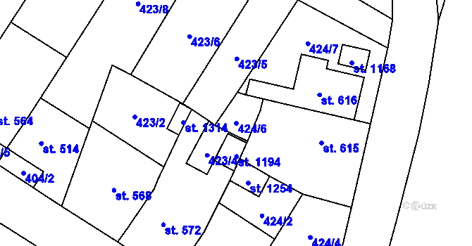 Parcela st. 424/6 v KÚ Budišov nad Budišovkou, Katastrální mapa