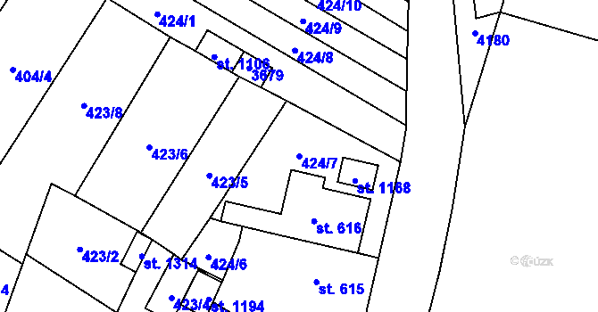 Parcela st. 424/7 v KÚ Budišov nad Budišovkou, Katastrální mapa