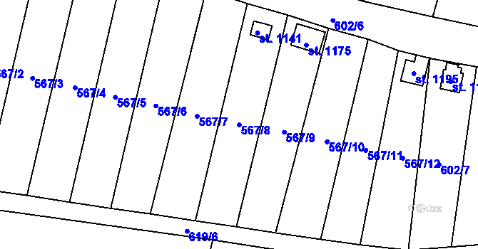 Parcela st. 567/8 v KÚ Budišov nad Budišovkou, Katastrální mapa