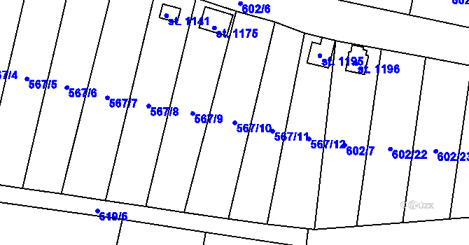 Parcela st. 567/10 v KÚ Budišov nad Budišovkou, Katastrální mapa