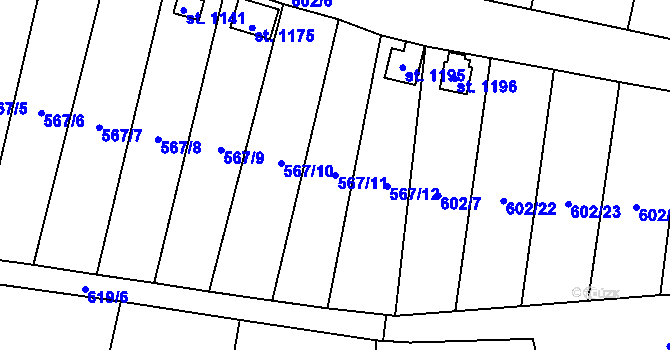 Parcela st. 567/11 v KÚ Budišov nad Budišovkou, Katastrální mapa