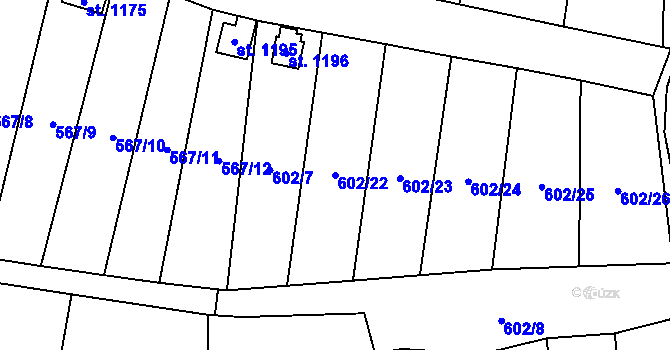 Parcela st. 602/22 v KÚ Budišov nad Budišovkou, Katastrální mapa