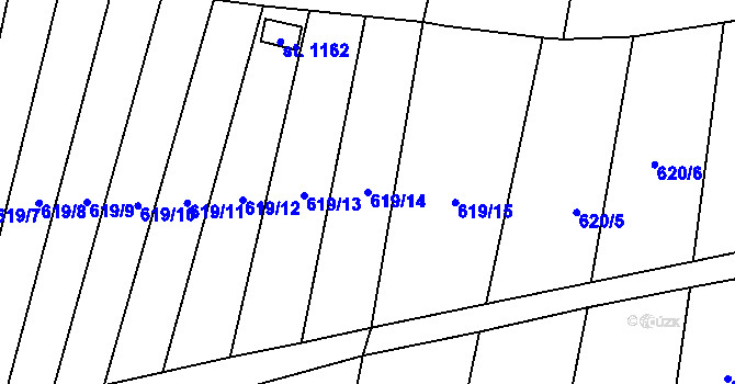 Parcela st. 619/14 v KÚ Budišov nad Budišovkou, Katastrální mapa