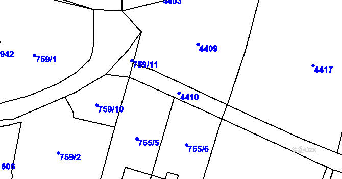 Parcela st. 765/7 v KÚ Budišov nad Budišovkou, Katastrální mapa