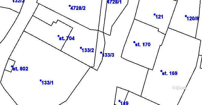 Parcela st. 133/3 v KÚ Budišov nad Budišovkou, Katastrální mapa