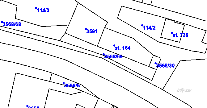 Parcela st. 3568/69 v KÚ Budišov nad Budišovkou, Katastrální mapa