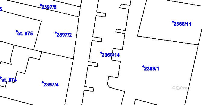 Parcela st. 2368/14 v KÚ Budišov nad Budišovkou, Katastrální mapa