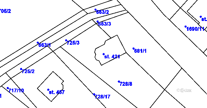 Parcela st. 421 v KÚ Budišovice, Katastrální mapa
