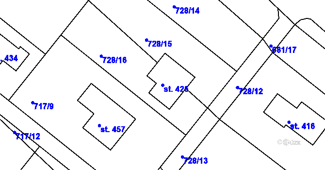 Parcela st. 425 v KÚ Budišovice, Katastrální mapa