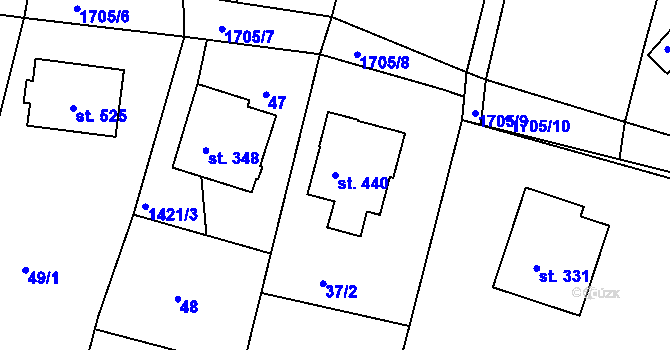 Parcela st. 440 v KÚ Budišovice, Katastrální mapa