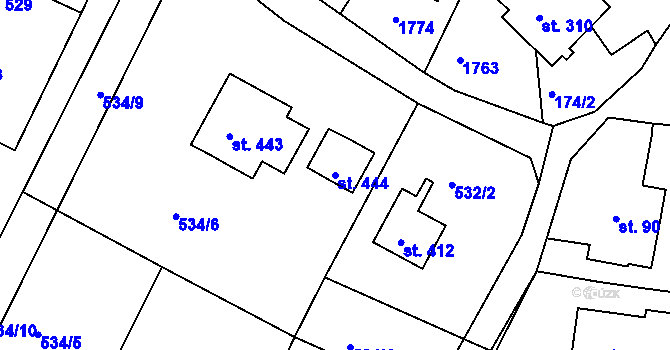 Parcela st. 444 v KÚ Budišovice, Katastrální mapa