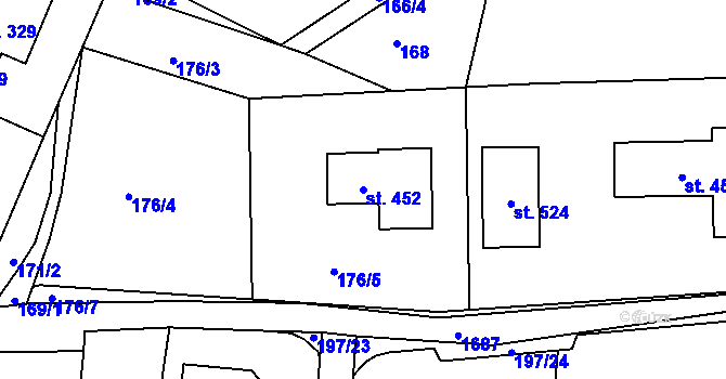 Parcela st. 452 v KÚ Budišovice, Katastrální mapa
