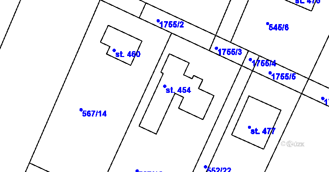 Parcela st. 454 v KÚ Budišovice, Katastrální mapa
