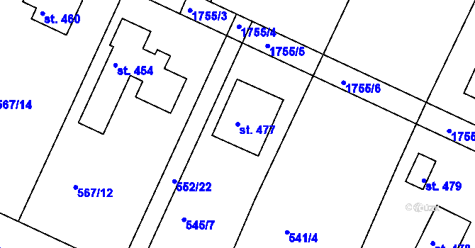 Parcela st. 477 v KÚ Budišovice, Katastrální mapa