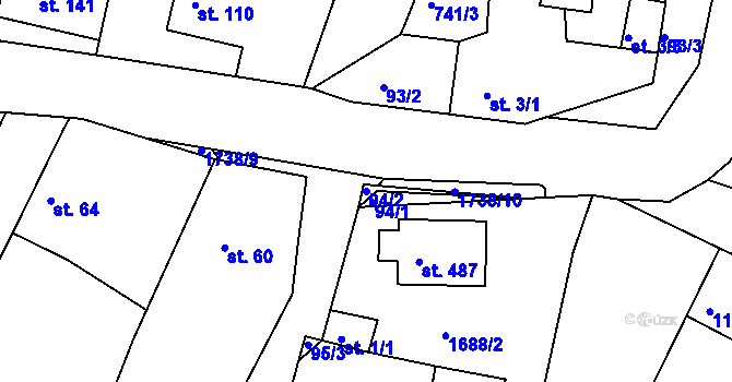 Parcela st. 94/2 v KÚ Budišovice, Katastrální mapa