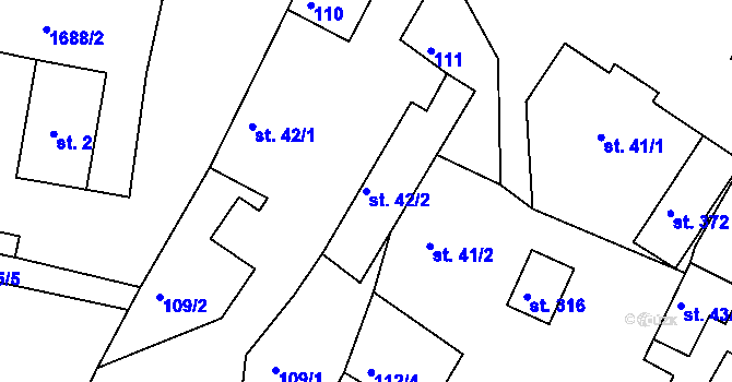 Parcela st. 42/2 v KÚ Budišovice, Katastrální mapa