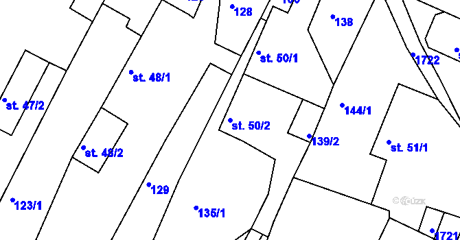 Parcela st. 50/2 v KÚ Budišovice, Katastrální mapa