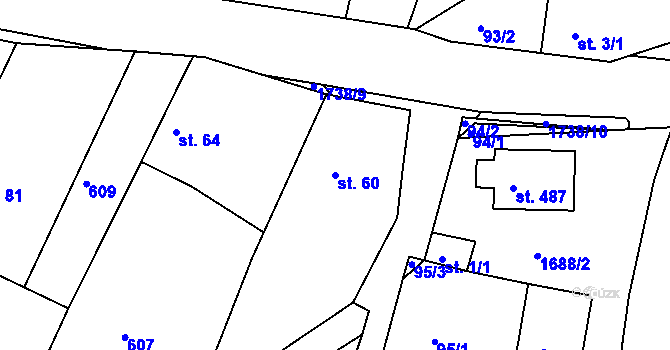 Parcela st. 60 v KÚ Budišovice, Katastrální mapa
