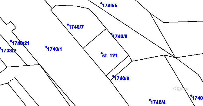 Parcela st. 121 v KÚ Budišovice, Katastrální mapa