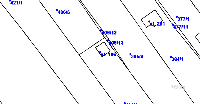 Parcela st. 196 v KÚ Budišovice, Katastrální mapa