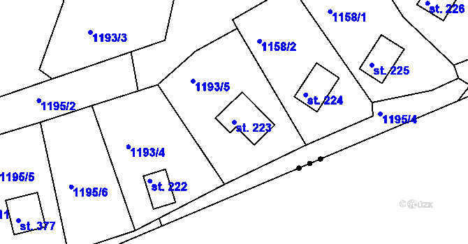 Parcela st. 223 v KÚ Budišovice, Katastrální mapa