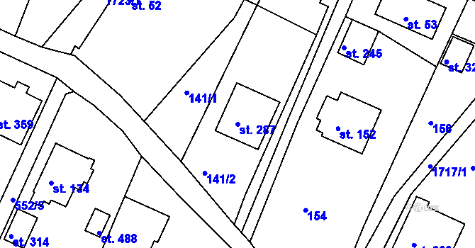 Parcela st. 287 v KÚ Budišovice, Katastrální mapa