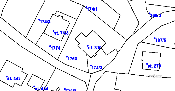 Parcela st. 310 v KÚ Budišovice, Katastrální mapa