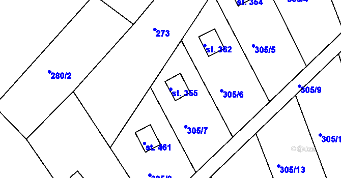 Parcela st. 355 v KÚ Budišovice, Katastrální mapa