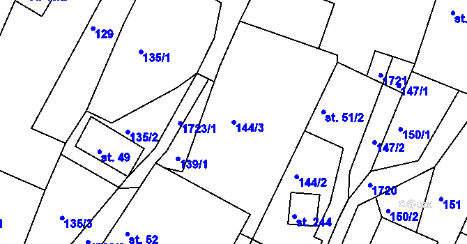 Parcela st. 144/3 v KÚ Budišovice, Katastrální mapa