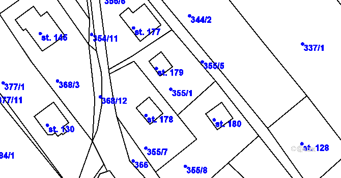 Parcela st. 355/1 v KÚ Budišovice, Katastrální mapa