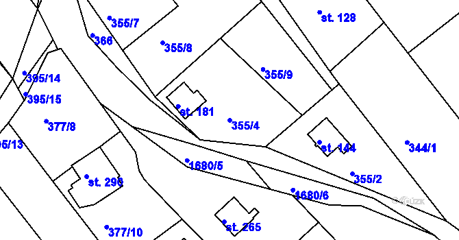 Parcela st. 355/4 v KÚ Budišovice, Katastrální mapa