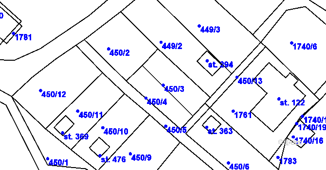 Parcela st. 450/3 v KÚ Budišovice, Katastrální mapa