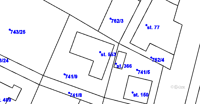 Parcela st. 553 v KÚ Budišovice, Katastrální mapa