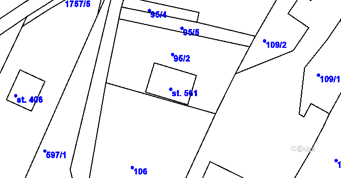 Parcela st. 561 v KÚ Budišovice, Katastrální mapa