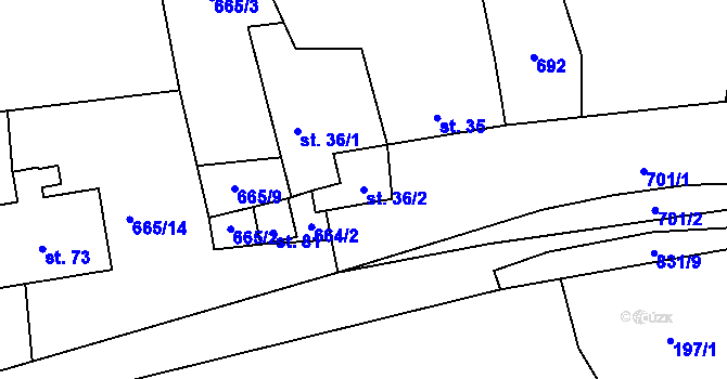 Parcela st. 36/2 v KÚ Budkov u Husince, Katastrální mapa
