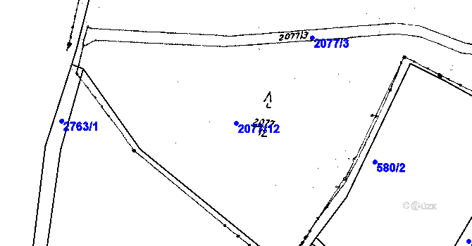 Parcela st. 2077/12 v KÚ Budkov, Katastrální mapa