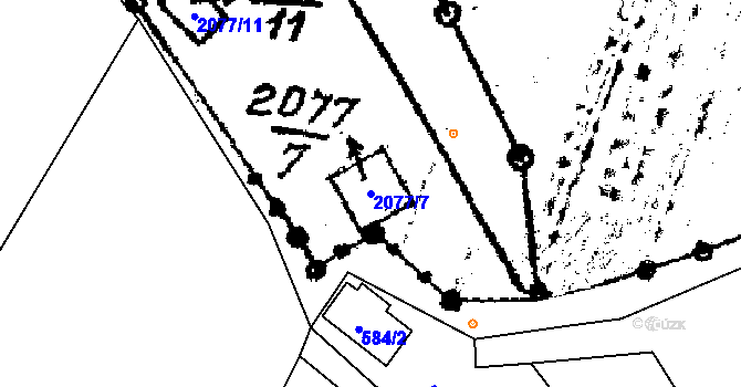 Parcela st. 2077/7 v KÚ Budkov, Katastrální mapa