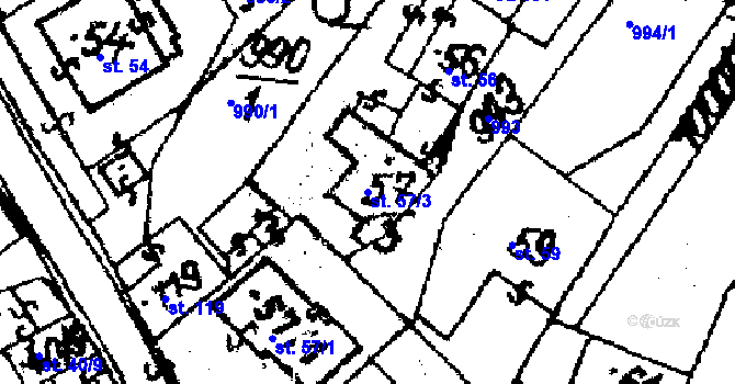 Parcela st. 57/3 v KÚ Budkov, Katastrální mapa