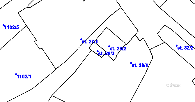 Parcela st. 28/3 v KÚ Budkov, Katastrální mapa