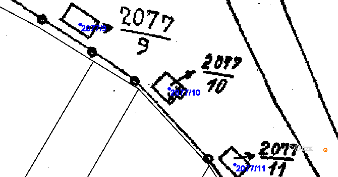 Parcela st. 2077/10 v KÚ Budkov, Katastrální mapa