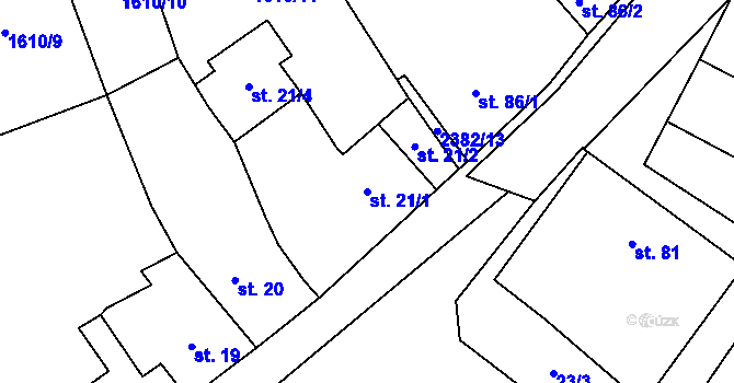 Parcela st. 21/1 v KÚ Budkovice, Katastrální mapa