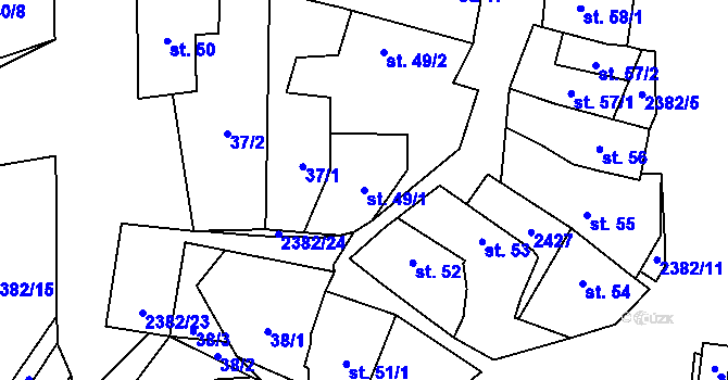 Parcela st. 49/1 v KÚ Budkovice, Katastrální mapa