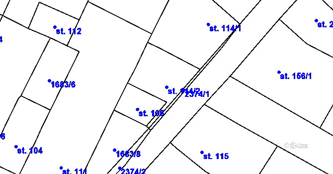Parcela st. 114/2 v KÚ Budkovice, Katastrální mapa